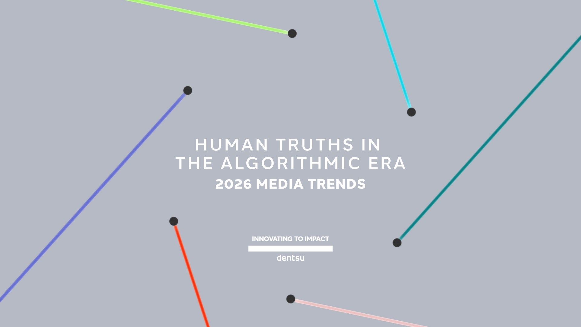 Image with black dots and colourful lines with text Human Truths in the Algorithmic Era