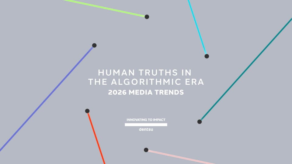 Image with black dots and colourful lines with text Human Truths in the Algorithmic Era