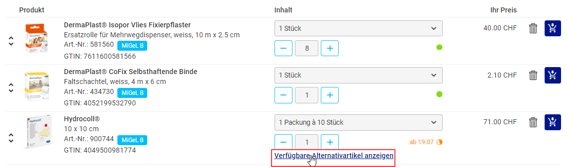 favoritenliste warenkorb