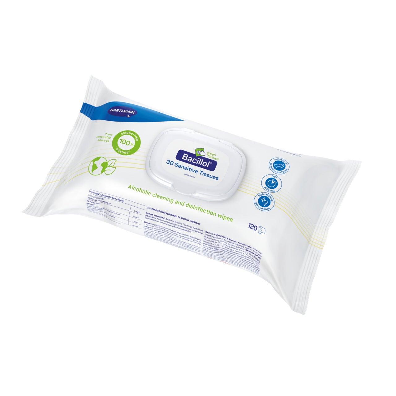 Packshot Bacillol 30 Sensitive Tissues green tissues 120T NL layers shadow 1024