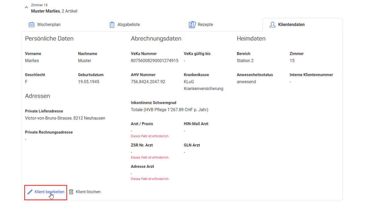 Klientverwaltung ZSRFinder