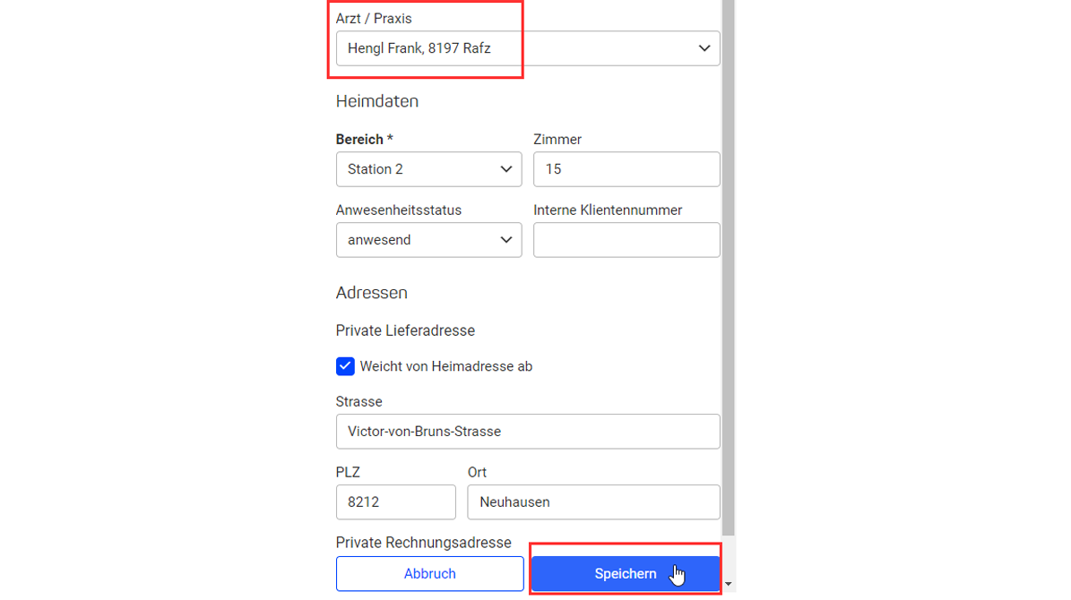 Arzt speichern ZSRFinder