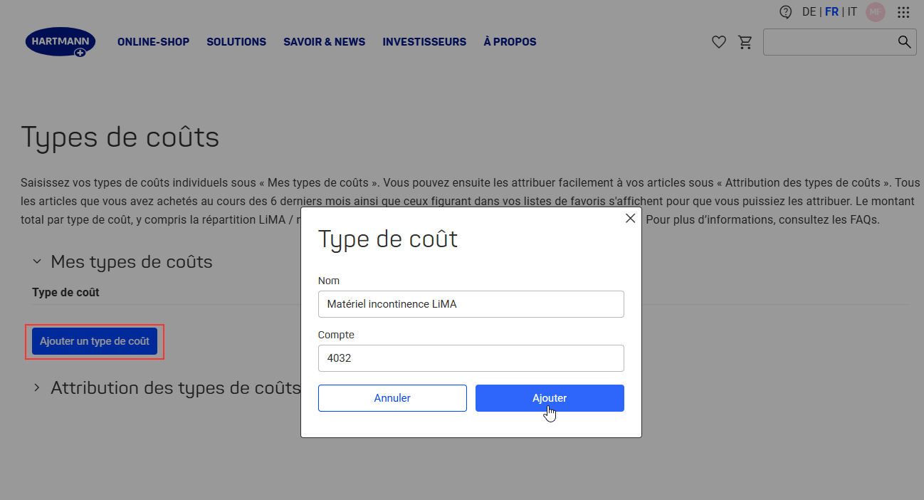 Ajouter type de coût