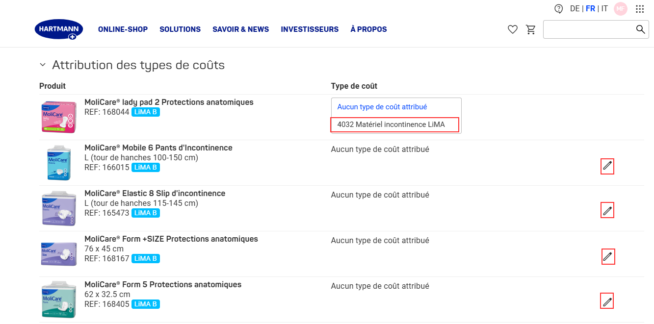 Attribution des type de coûts
