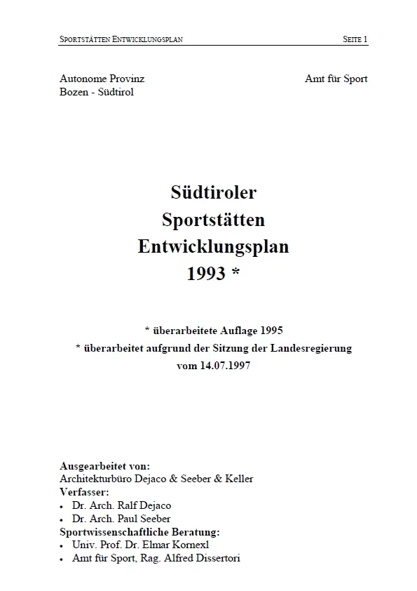 Sportstättenentwicklungsplan 1993 überarbeitete Auflage 1995