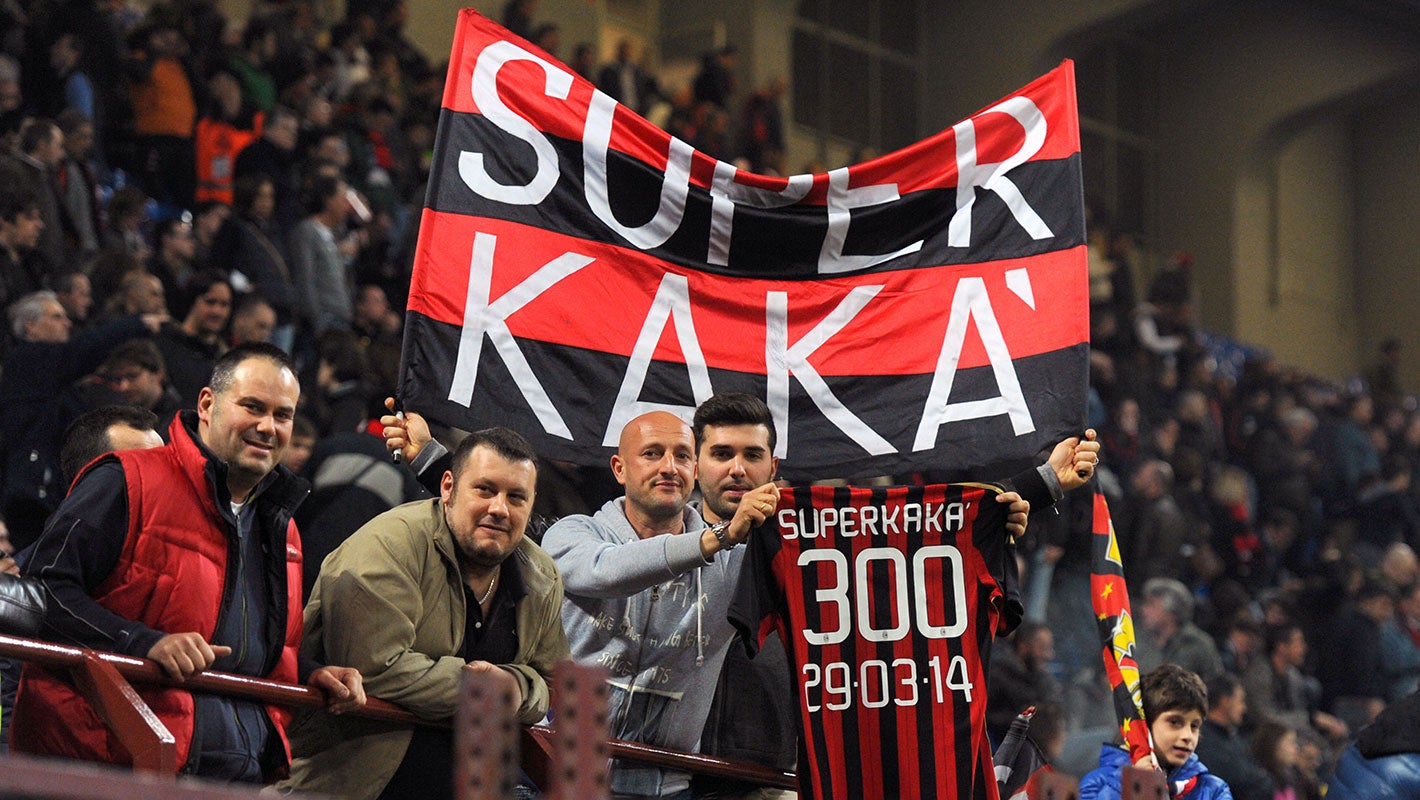 AC Milan's Ricardo Kaka, right celebrates his goal with AC Milan's