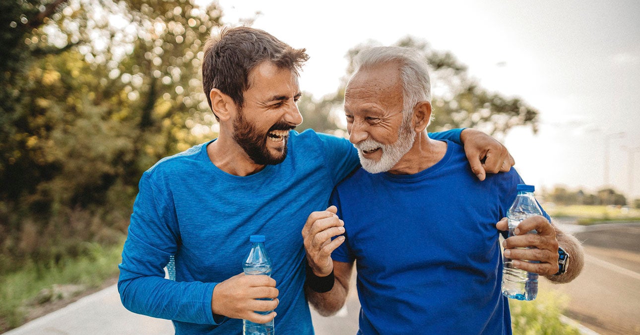 Two men running 