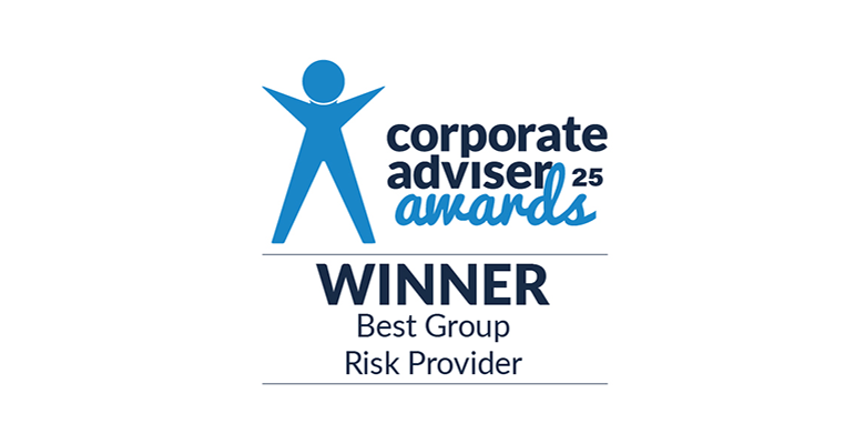 A blue and white logo corporate adviser 2025 winner best group risk provider