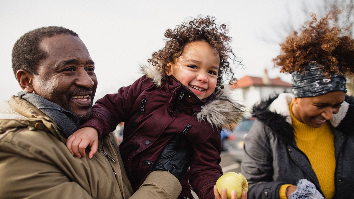 Happy family walking together