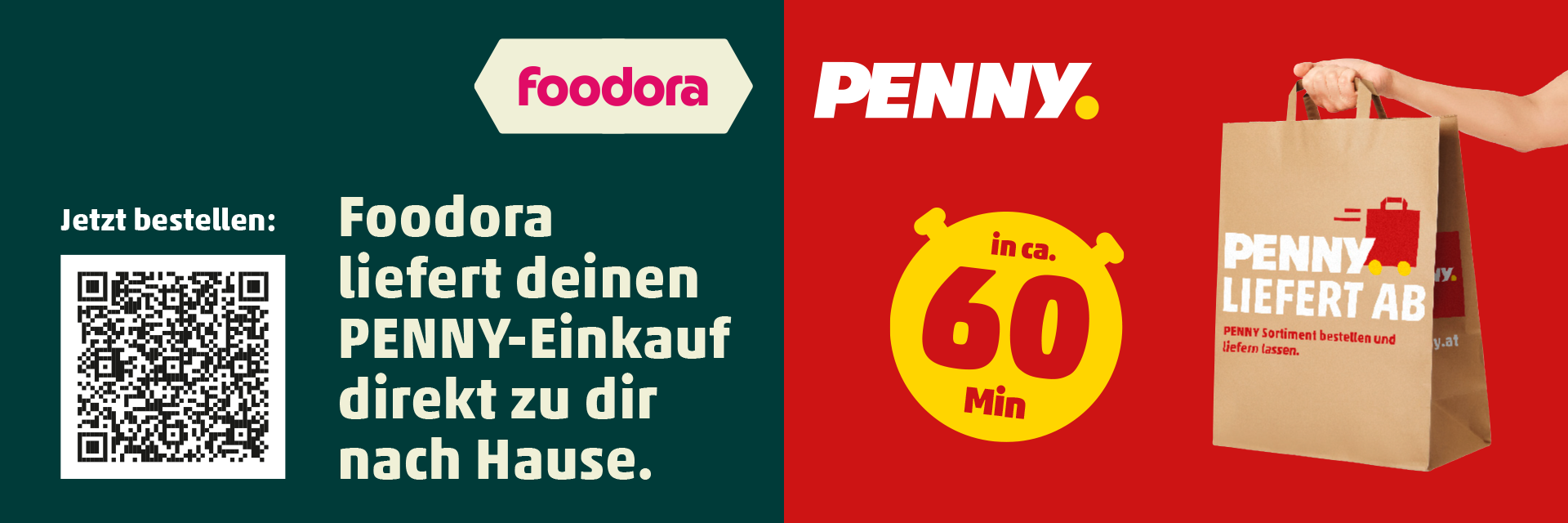 Foodora liefert deinen PENNY-Einkauf direkt zu dir nach Hause inkl. QR Code in die Foodora APP
