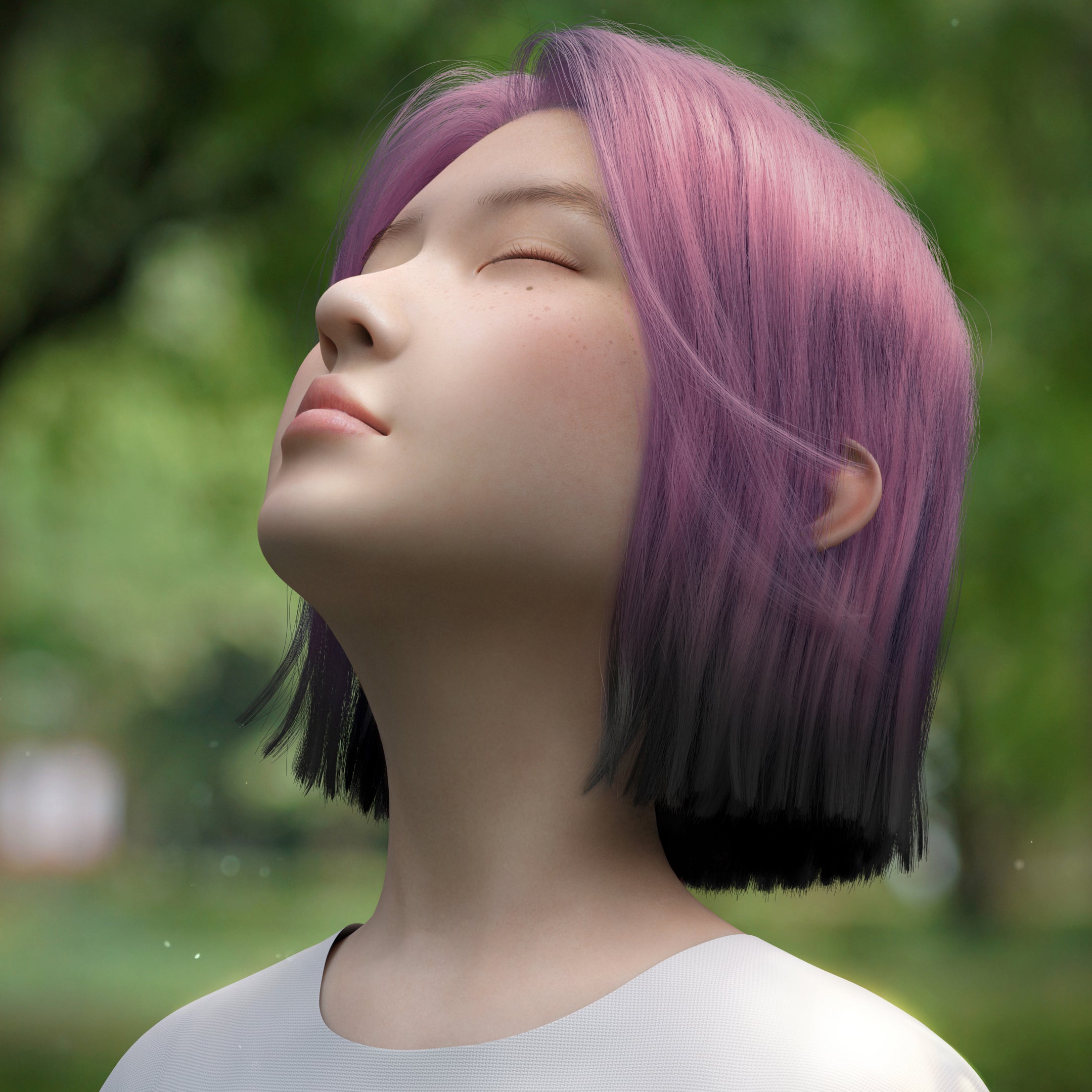 Image of person looking up to the sky with their eyes closed