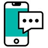 A pictogram of a mobile phone with a message icon on it