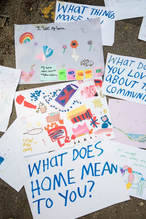 A selection of artwork from a community painting event