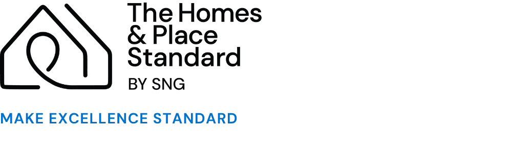 The Homes & Place logo, with the strapline: Make excellence standard