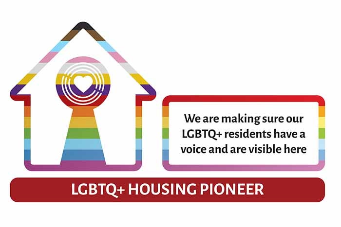 LGBTQ+ Housing Pioneer long form badge