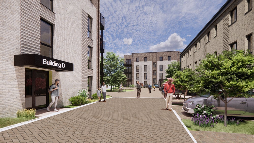 Bath Road - Indicative CGI showing view from Belmont Road with Block D on the left with Block C in the distance