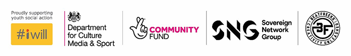 #iwill logo lockup April 2025 - logos include - #iwill, Department for Culture, Media and Sport, National Lottery Community Fund, SNG and Beatfreeks