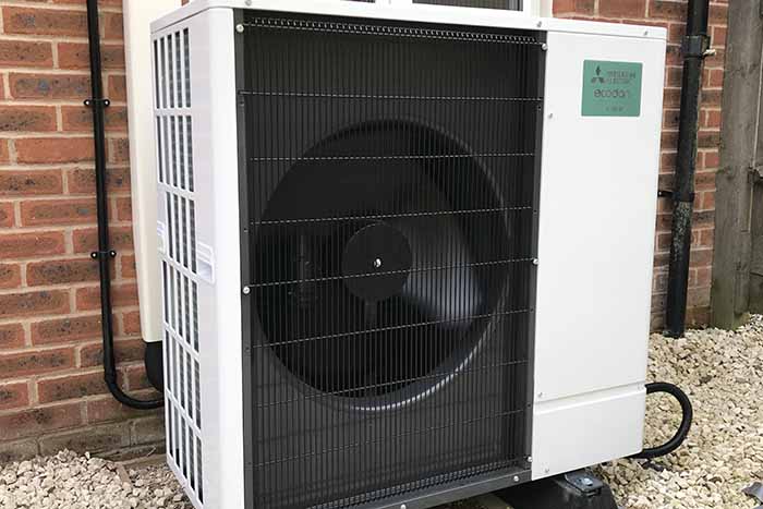Ecodan high-temperature heat pump on back of SNG property