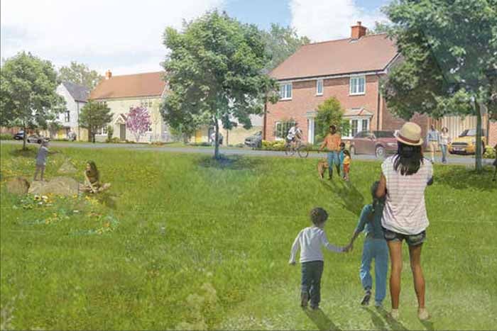 CGI of how residential area at Three Mile Cross may look