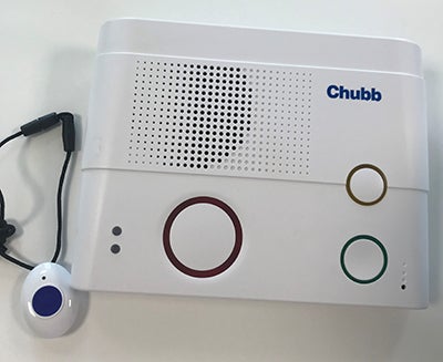 Close up view of a Chubb digital alarm