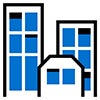 A pictogram of office buildings