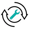 A pictogram of a spanner with arrows circling it