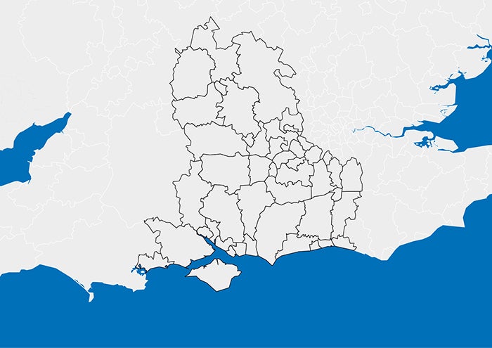 Map showing black keyline of the SNG South region