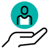 Pictogram of a hand supporting a person