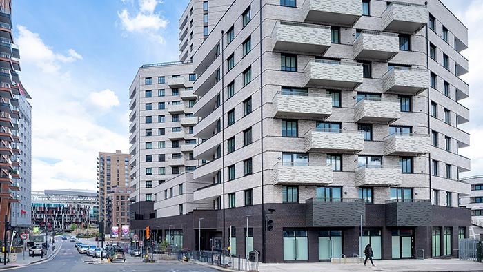 Modern grey apartment building in Wembley