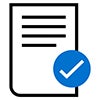 Document icon with a blue checkmark indicating a completed, approved, or verified document