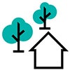 A pictogram of a house and two trees