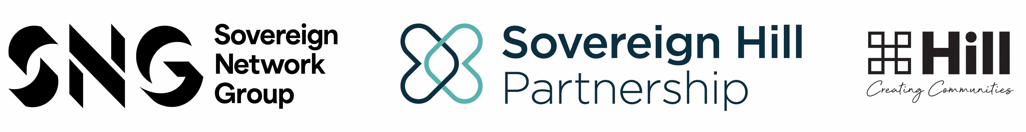 The SNG, Sovereign Hill partnership and Hill Housing logos in one banner
