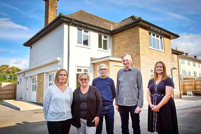 Councillor John Mckay, Basingstoke and Deane Borough Council, Nicky Blunden, Westside Community Centre, and SNG colleagues outside former Beacon pub.