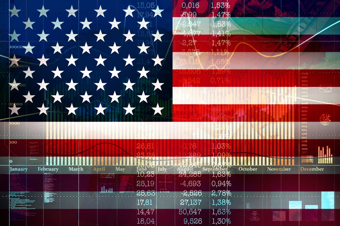american flag and stockmarket symbol
