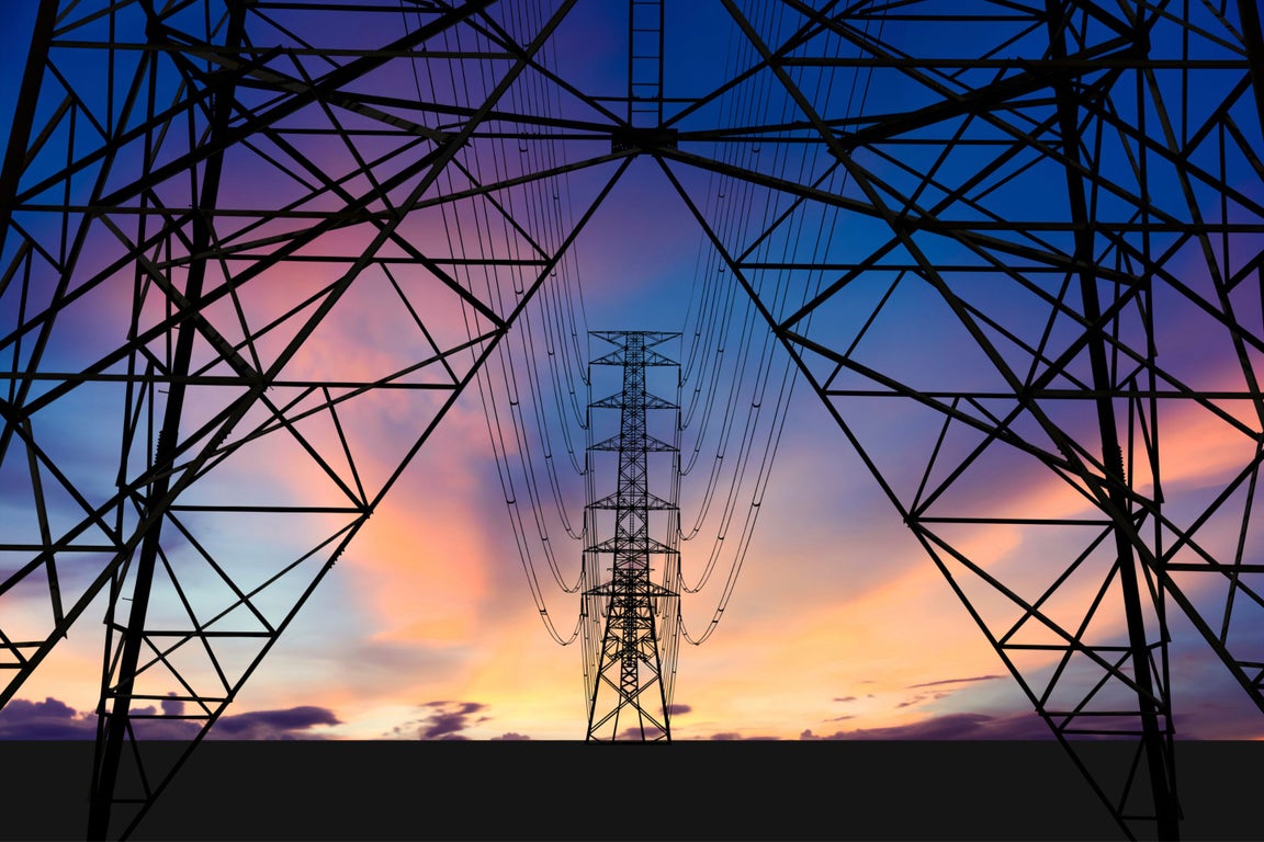 Pylons against sunset