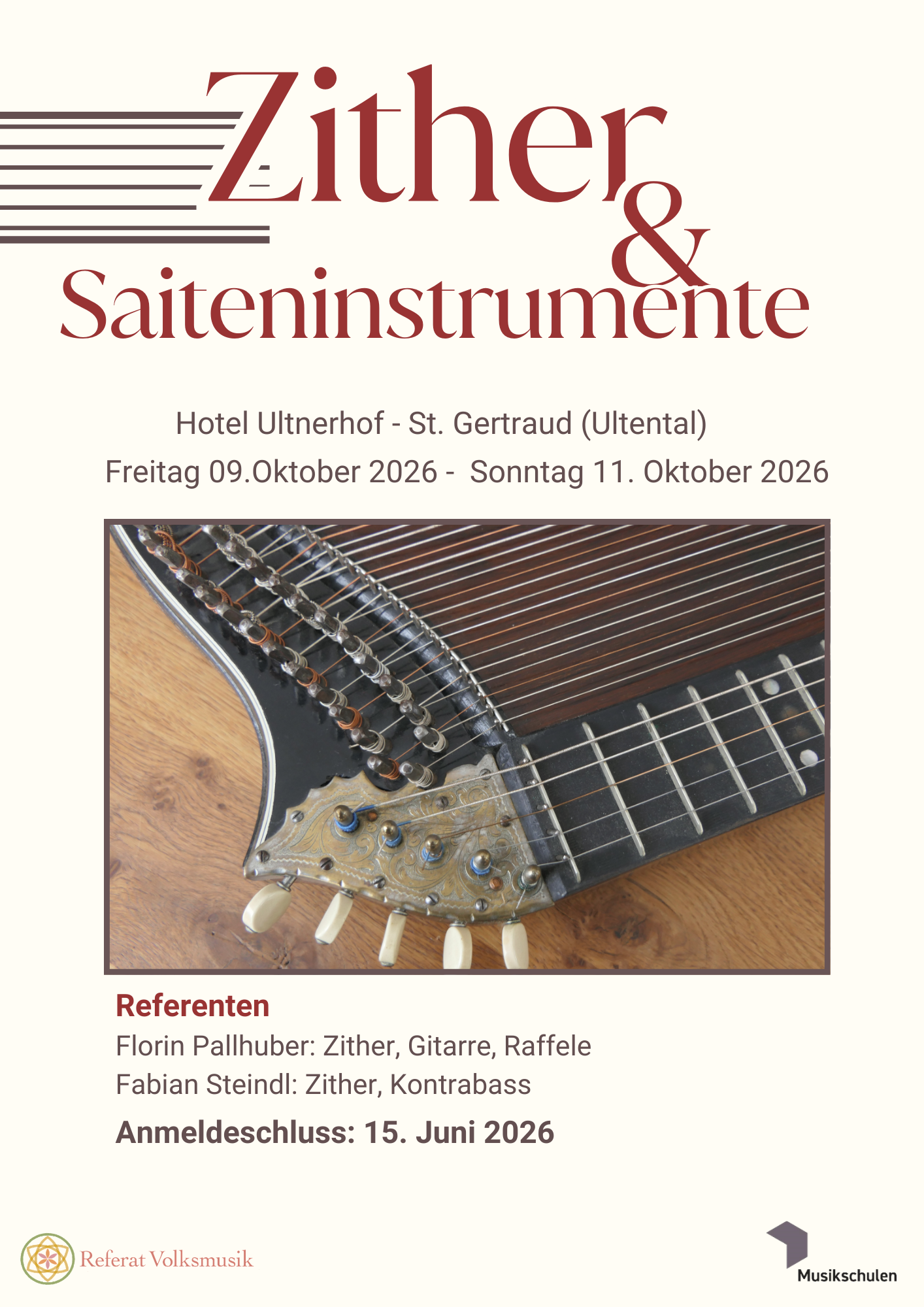 Plakat für das Seminar Zither und Begleitinstrumente - 09. bis 11. Oktober 2026