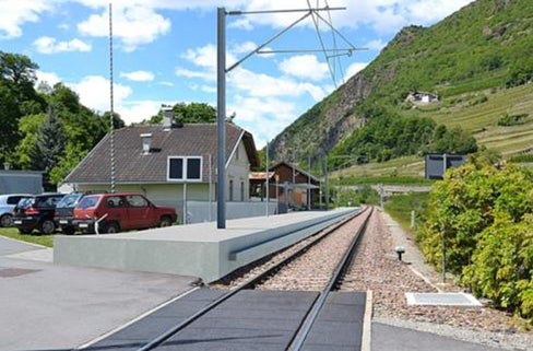 Rendering Bahnhof Töll mit Oberleitungsmasten