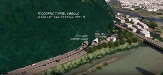 Im Osten wird der neue Tunnel an die bestehende Brennerstaatsstraße an der Kreuzung mit Untervirgl angeschlossen, während die westliche Anbindung über die Uferstraße beim St.-Gertraud-Weg verläuft. (Rendering: Landesabteilung Tiefbau)