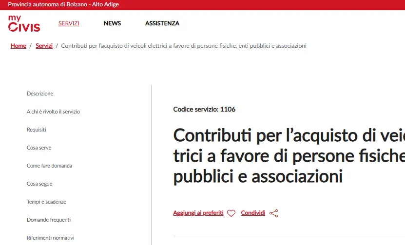 Screenshot del nuovo servizio