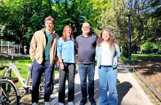 Nella foto, da sinistra, Gabriele Forni, capo progetto nel settore mobilità ciclistica Green Mobility di STA, Anna Delvai, eventmanager di Green Mobility, Morten Kabell, urbanista danese, già assessore alla mobilità di Copenhagen e Alice Pozzo, capo progetto mobilità ciclistica Green Mobility di STA. (Foto: USP/Dipartimento Infrastrutture e Mobilità) 