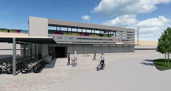 Das Rendering zeigt die neue Zughaltestelle St. Jakob, die im Sommer 2027 in Betrieb gehen wird. (Foto: LPA/STA)