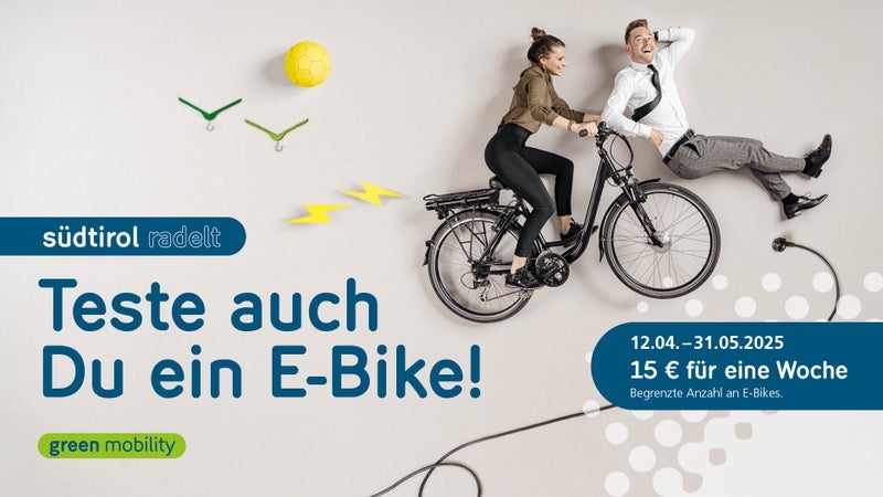 Ab 12. April können im Rahmen der Aktion Südtirol radelt eine Woche lang E-Bikes zur Probe gefahren werden. Die Anmeldungen dafür laufen ab Freitag, 4. April. (Foto: LPA/Sta)