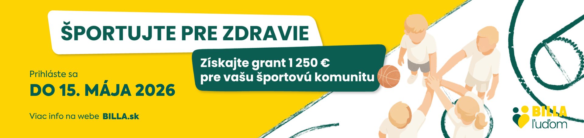 BILLA Športujte pre zdravie, získajte grant 1250 €, prihláste sa do 15. 5. 2026 banner