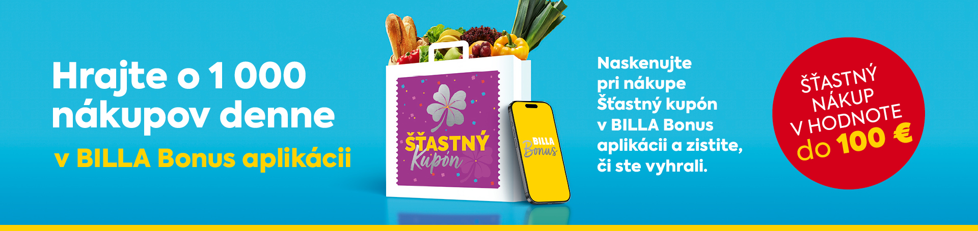 Hrajte o 1000 nákupov denne v BILLA Bonus aplikácií, zistiť viac