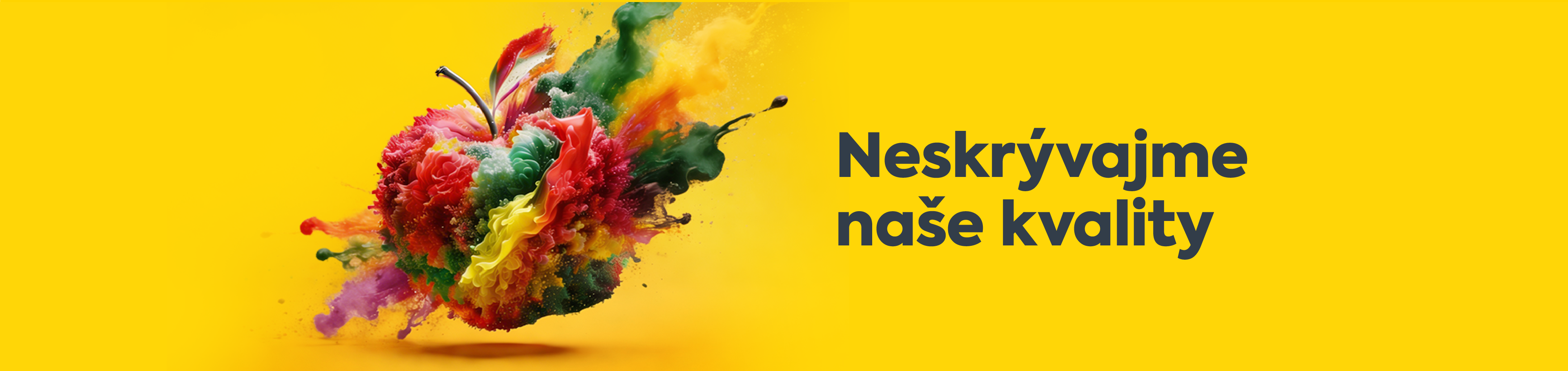 BILLA Naše kvality banner - jablko vybuchujúce do oblaku farieb
