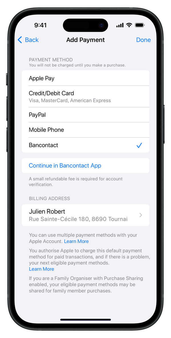 How to set up Bancontact as a payment method to your Apple Account?