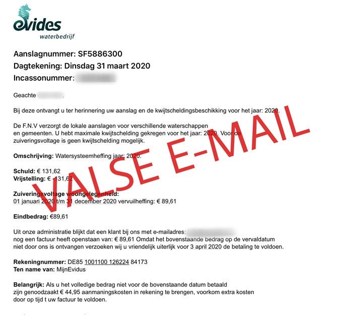 Een voorbeeld van een valse email.
