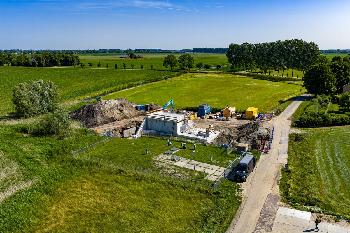Luchtfoto van werkzaamheden