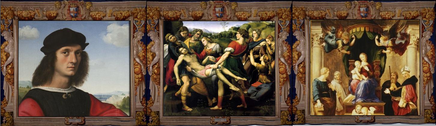 Ritratto di Agnolo Doni 1504-07 circa, Firenze, Uffizi, part.
Deposizione di Cristo (Pala Baglioni) 1507, Roma, Galleria Borghese, part.
Madonna col Bambino in trono e Santi (Madonna del baldacchino) 1507-1508, Firenze, Galleria Palatina, part.