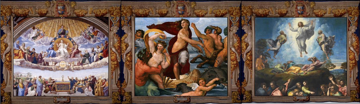 La disputa del SS. Sacramento 1508-1509, Città del Vaticano, Stanza della Segnatura, part.
Trionfo di Galatea 1512, Roma, Villa Farnesina, part.
Trasfigurazione 1516-1520, Città del Vaticano, Musei Vaticani, part.